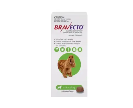 Bravecto 500 MG chewable flea and tick tablet for dogs 10–20 kg – PetMedicine.co