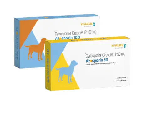Vivaldis Atosporin cyclosporin capsules for dogs 5 tablets pack PetMedicine.co