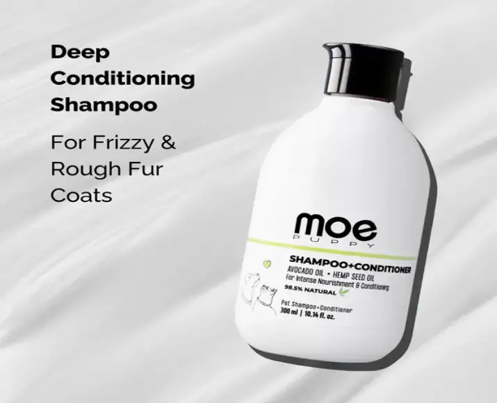 Deshedding and detangling pet shampoo Moe Puppy PetMedicine.co