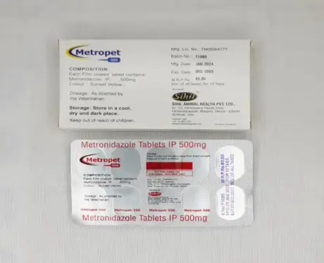 Metronidazole tablets for pets Sihil Metropet 500 MG PetMedicine.co